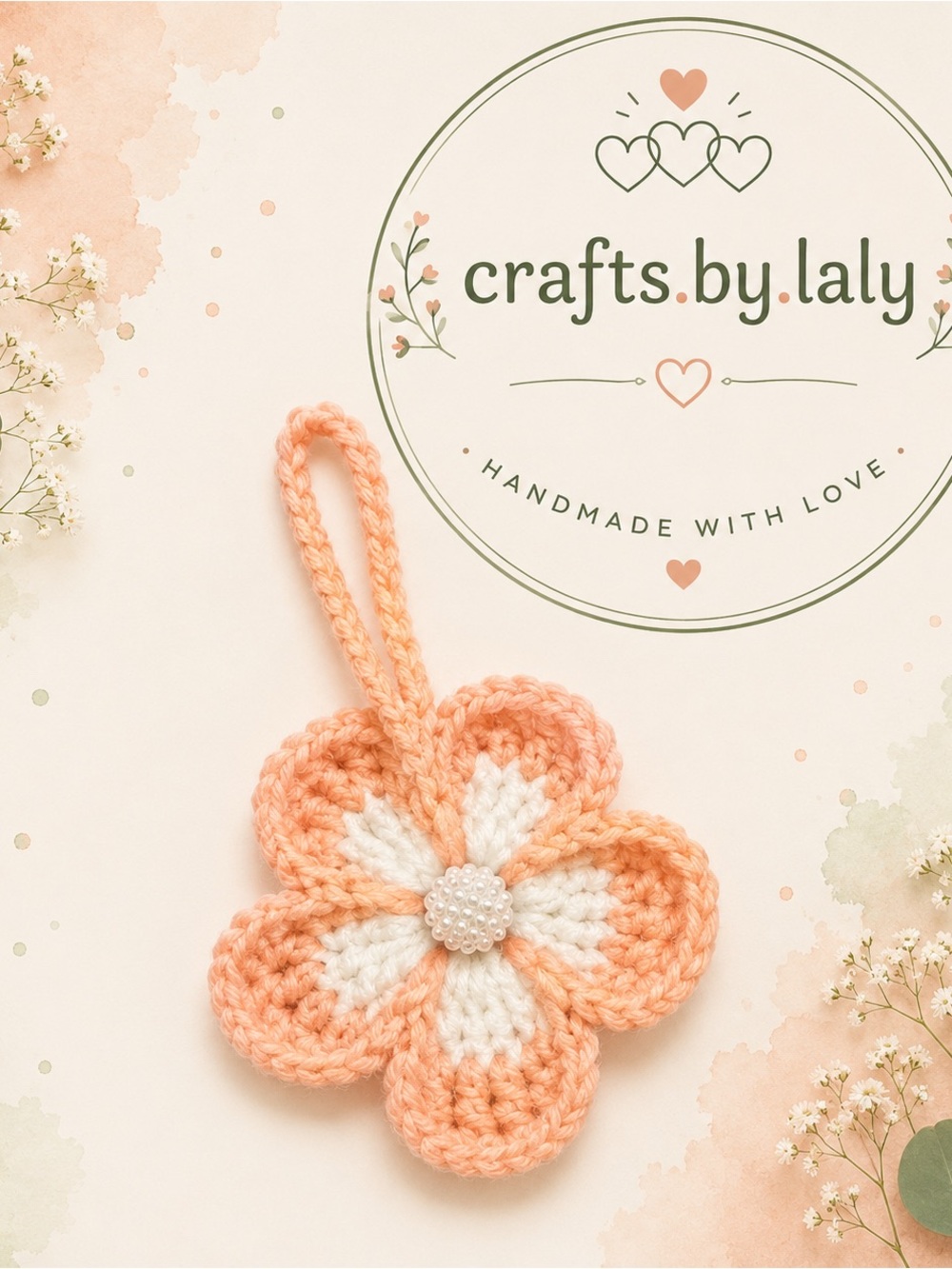 White & Orange Crochet Flower Keychain